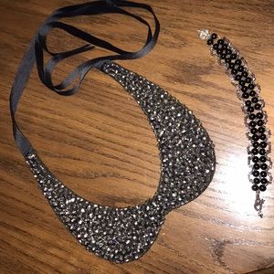 Bib jeweled statement necklace with bracelet
